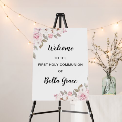 Blush Pink Floral First Communion Welcome Foam Board