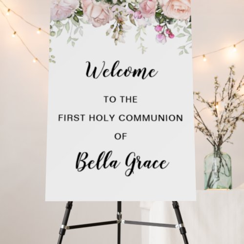 Blush Pink Floral First Communion Welcome  Foam Board