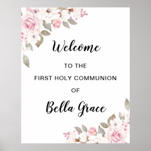 Blush Pink Floral First Communion Welcome Sign