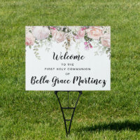 Blush Pink Floral First Communion Welcome Yard