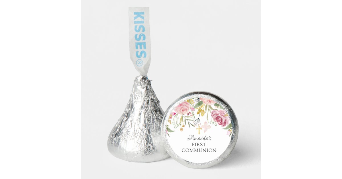 Blush Pink Floral First Holy Communion Hershey®'s Kisses® | Zazzle