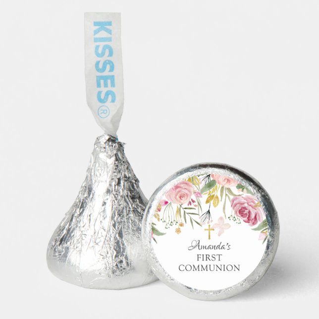 Blush Pink Floral First Holy Communion Hershey®'s Kisses® (Front)