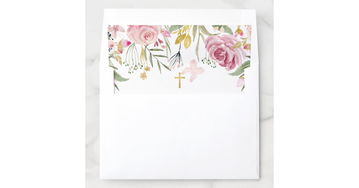 Blush Pink Floral First Holy Communion Invitation Envelope Liner | Zazzle