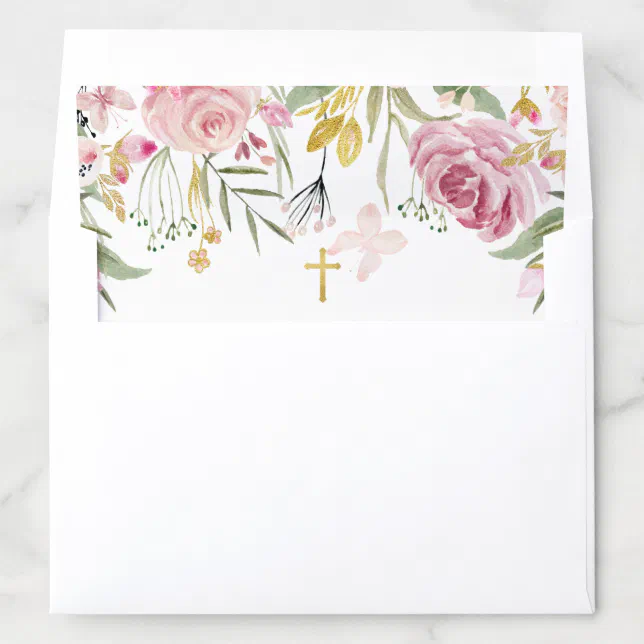Blush Pink Floral First Holy Communion Invitation Envelope Liner | Zazzle