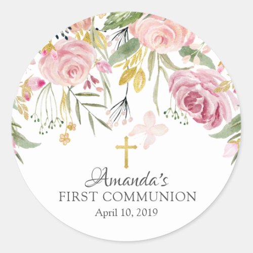 Blush Pink Floral First Holy Communion Sticker