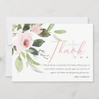 BLUSH PINK FLORAL FIRST HOLY COMMUNION THANK YOU INVITATION