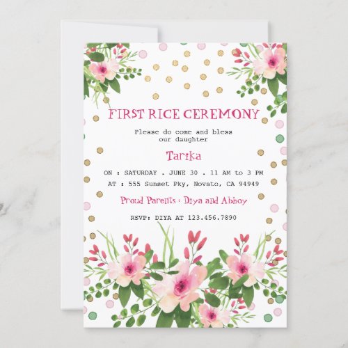 Blush Pink Floral First Rice Ceremony Annaprashan Invitation