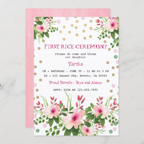 Blush Pink Floral First Rice Ceremony Mukhe Bhaat Invitation