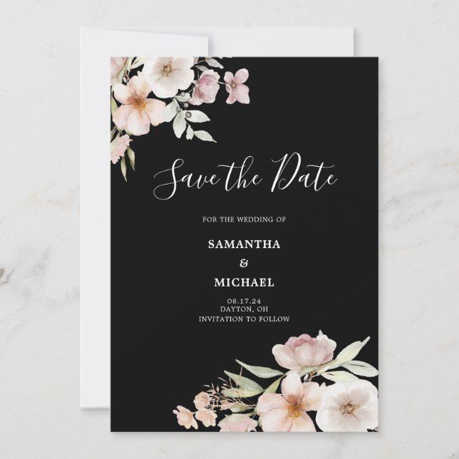 Blush Pink Floral Flat Save The Date Card (Front)