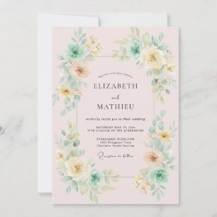 Blush Pink Floral Flourishing Wedding Invitation