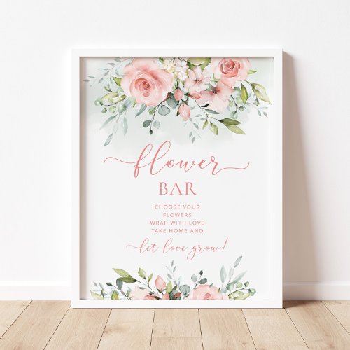 Blush pink floral flower bar poster