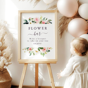 Blush Pink Floral Flower Bar Sign