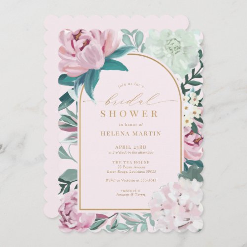 Blush Pink Floral Flowers Gold Arch Bridal Shower Invitation