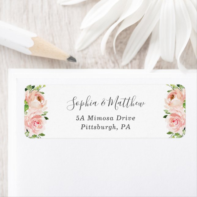 Blush Pink Floral Flowers Greenery Wedding Label (Insitu)