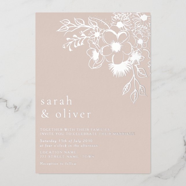 Blush Pink Floral Foil Wedding Invitation Foil Invitation (Front)
