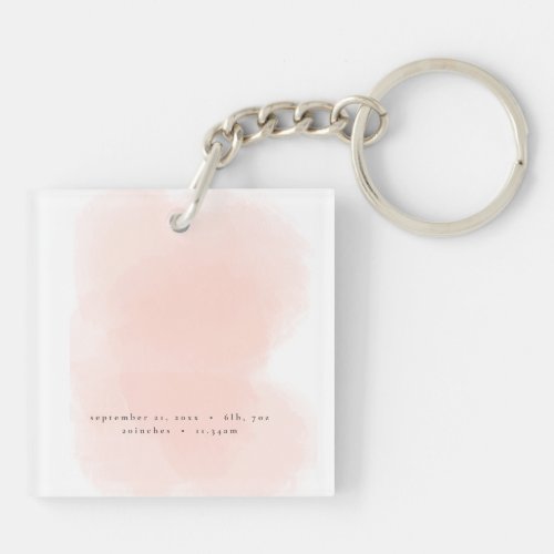 blush pink floral foliage baby announcement keychain