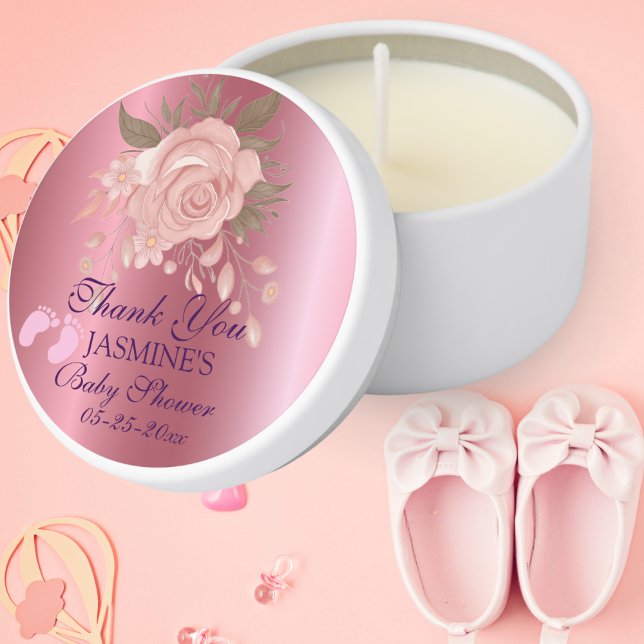 Blush Pink Floral Footprint Girl Baby Shower Favor Mini Candle Favors (Creator Uploaded)