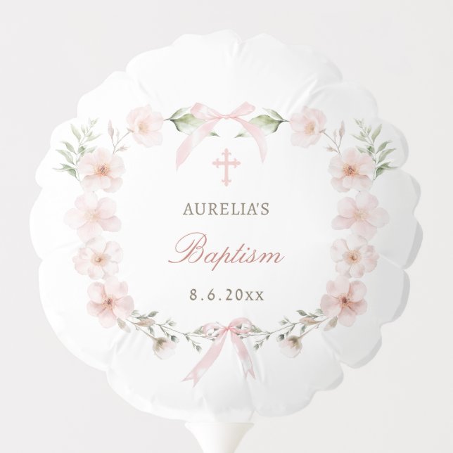 Blush Pink Floral Frame Baptism Balloon (Back)
