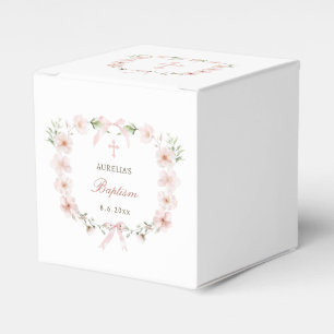 Blush Pink Floral Frame Baptism Cube Favor Boxes