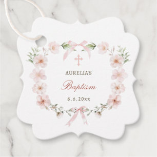 Blush Pink Floral Frame Baptism Favor Tags