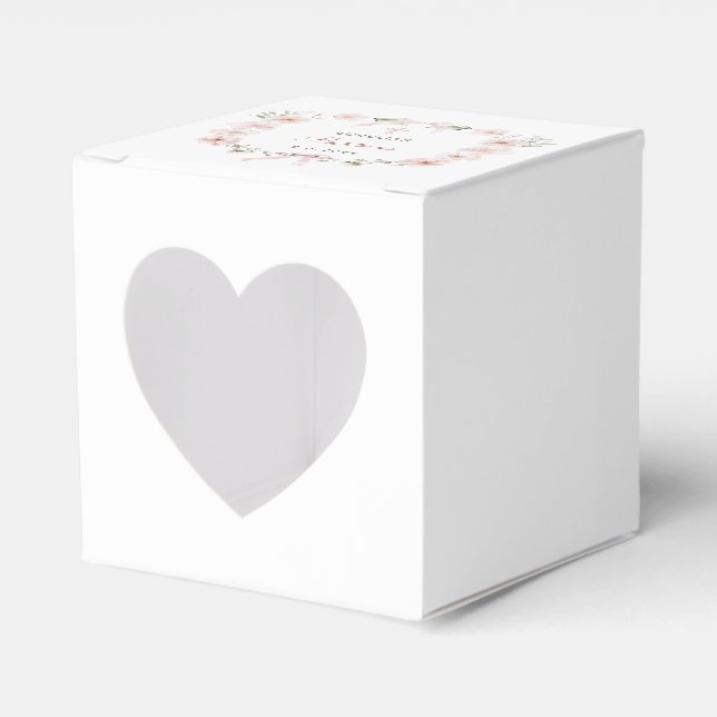Blush Pink Floral Frame Baptism Heart Favor Boxes (Front Side)