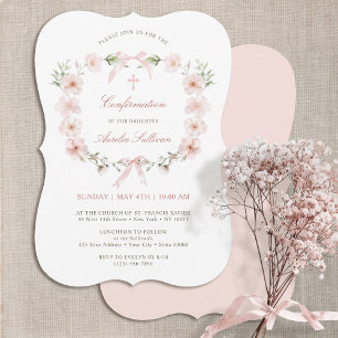 Blush Pink Floral Frame Confirmation Invitation