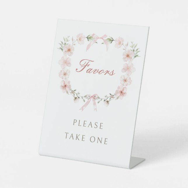 Blush Pink Floral Frame Favors Pedestal Sign (Front)