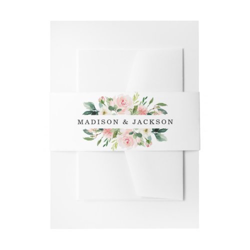 Blush Pink Floral Frame Personalized Invitation Belly Band