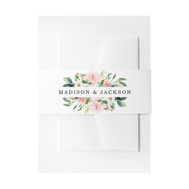 Blush Pink Floral Frame Personalized Invitation Belly Band (Front Example)