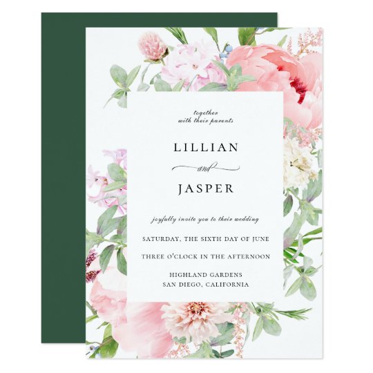 Blush Pink Floral Frame Wedding Invitation