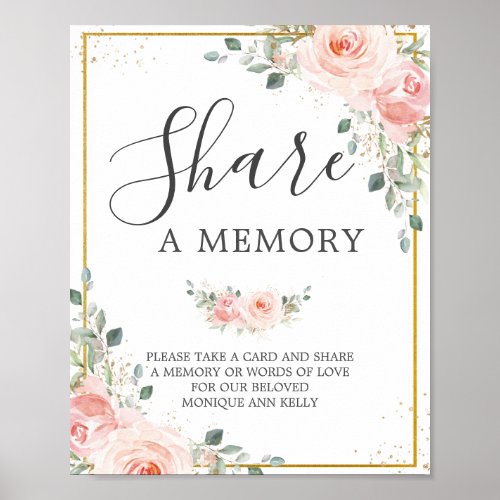 Blush Pink Floral Funeral Share a Memory Memorial Poster