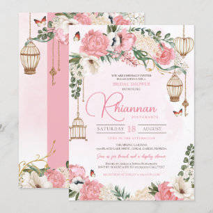 Blush Pink Floral Garden Elegant Bridal Shower Invitation