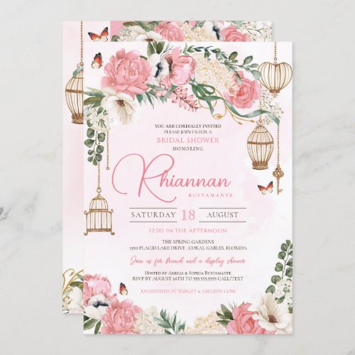 Blush Pink Floral Garden Elegant Bridal Shower Invitation