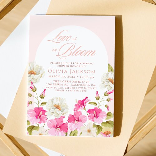 Blush pink floral garden flowers Bridal shower Invitation