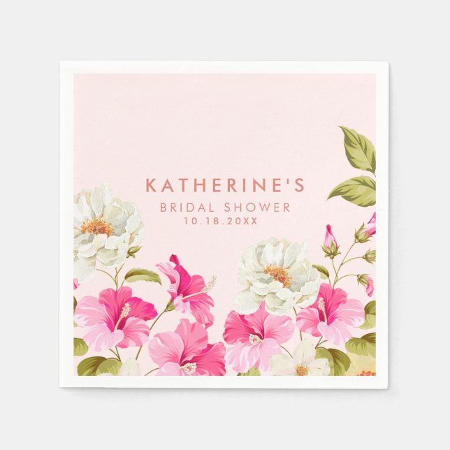 Blush pink floral garden flowers Bridal shower Napkins (Front)