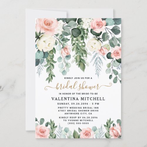 Blush Pink Floral Garden Watercolor Bridal Shower Invitation