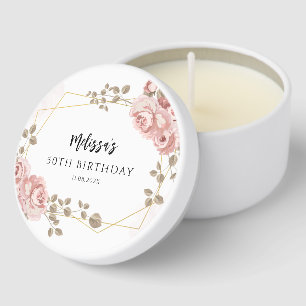 Blush Pink Floral Geometric 50th Birthday Mini Candle Favors