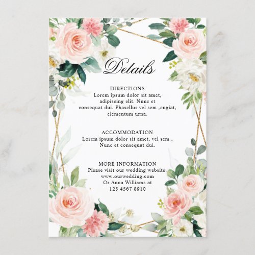 Blush Pink Floral Geometric Botanical Wedding Enclosure Card