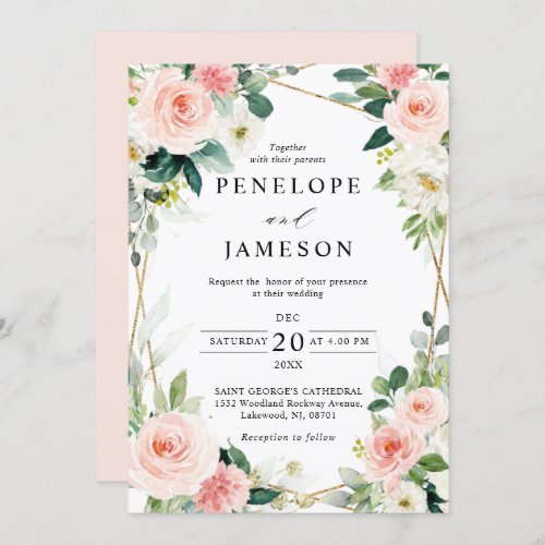 Blush Pink Floral Geometric Botanical Wedding Invi Invitation