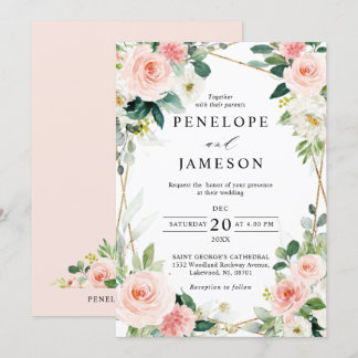 Blush Pink Floral Geometric Botanical Wedding Invitation