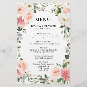 Blush Pink Floral Geometric Botanical Wedding Menu