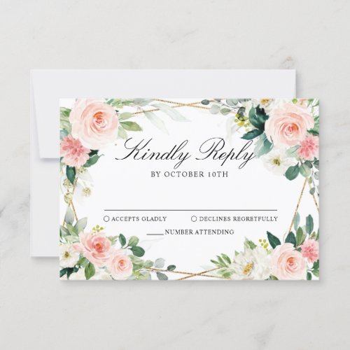 Blush Pink Floral Geometric Botanical Wedding RSVP Card