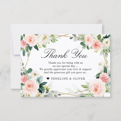 Blush Pink Floral Geometric Botanical Wedding Thank You Card
