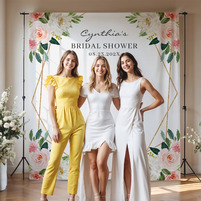 Blush Pink Floral Geometric Bridal Shower Backdrop (Creator Uploaded)