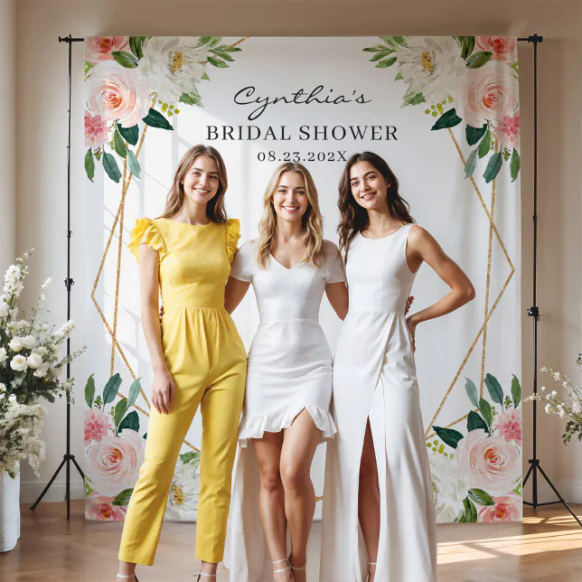 pink floral dress for bridal shower Floral Bridal Shower Wedding Backdrop Blush Pink Coral Flowers Photo P –  Sweet Blooms Decor main image 1