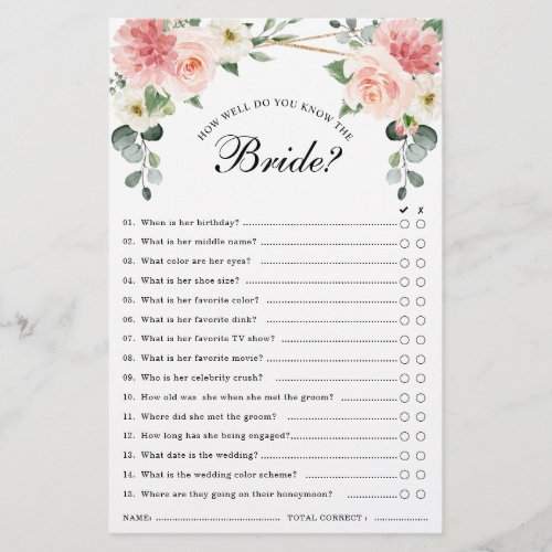 Blush Pink Floral Geometric Bridal Shower Game