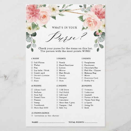 Blush Pink Floral  Geometric Bridal Shower Game   