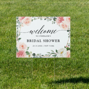 Blush Pink Floral Geometric Bridal Shower Welcome  Sign