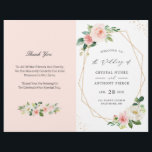 Blush Pink Floral Geometric Folded Wedding Program<br><div class="desc">Create the perfect wedding program with this "Blush Pink Floral Faux Gold Geometric Frame" template. This high-quality design is easy to customize to be uniquely yours! (1) Note that the papers arrive flat, and you'll need to Fold the Middle to convert them to folded papers. (2) For further customization, please...</div>