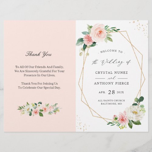 Blush Pink Floral Geometric Folded Wedding Program